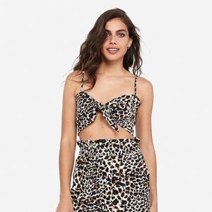 RockyBarnes Leopard Print Tie Front Cropped Top